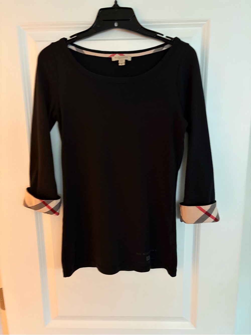Burberry Black Long Sleeve Top with Nova Check Cuffs